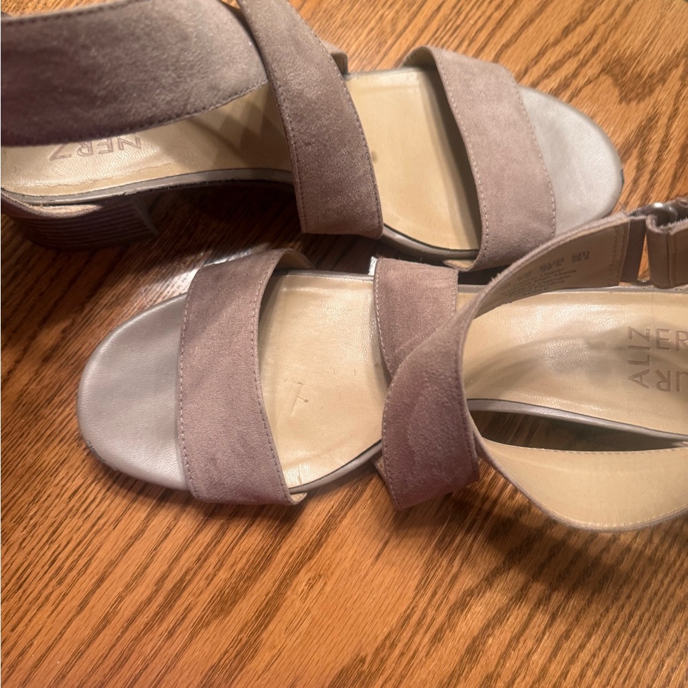 Naturalizer Taupe Suede Crisscross Wedge Sandals - Picture 2 of 4